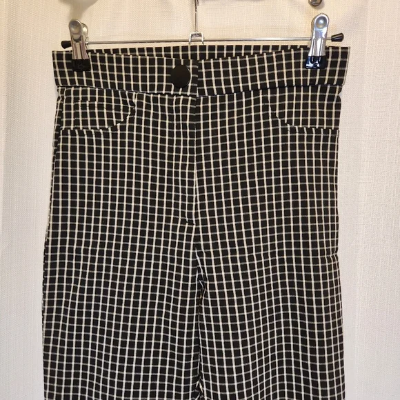 Zara Black White Checkered Plaid Hi-Rise Flat Front Trouser Leggings Pant Size S - Picture 4 of 7